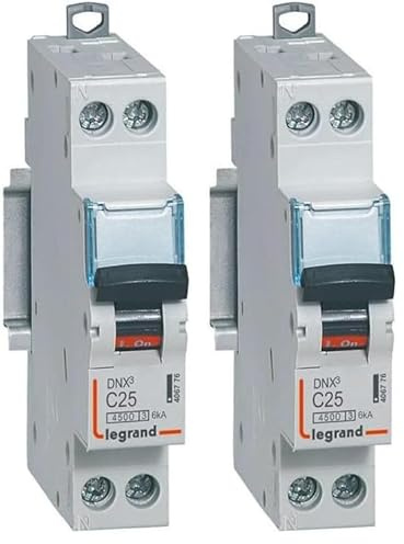 406776 Disjoncteur Legrand 25A unipolaire + neutre DNX3 - courbe C - 4,5/6kA - À vis - 1 module (Lot de 2)
