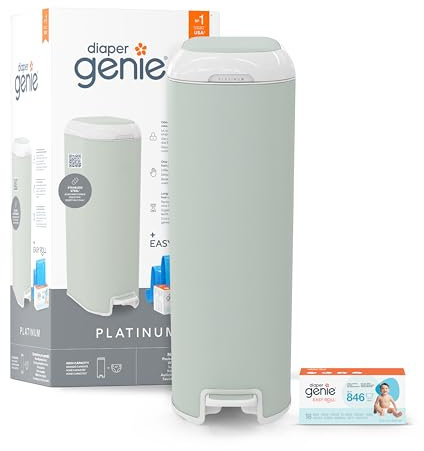 Diaper Genie Nappy Bin with 1 Easy Roll Refill 18 Bags, Platinum Green