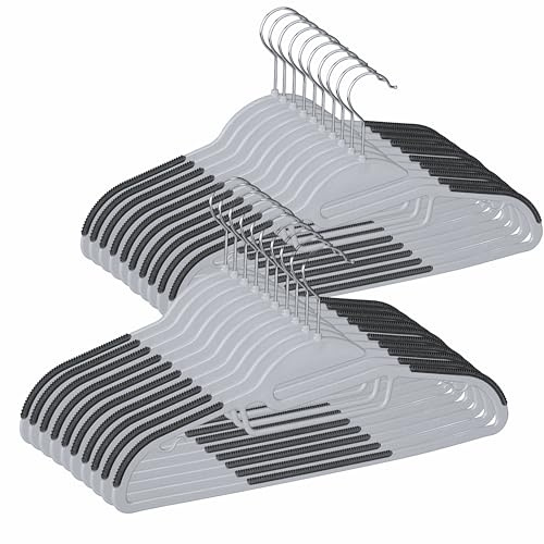 4CONVY Perchas para Ropa, Chaquetas, Pantalones - Perchas de plástico para el Armario con Cubiertas Antideslizantes - Ahorra Espacio, 20 Piezas, Gris