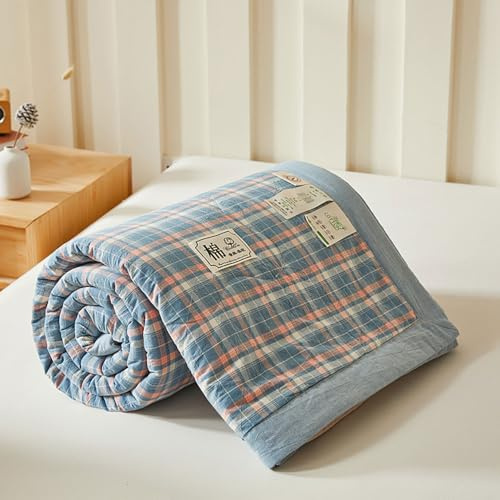 DOTBUY-SHOP Trapuntino Copriletto Estivo Primaverile, Cotone Trapunta Leggera, Motivo a Quadri Piazza Copriletto Trapuntato per Letto Singolo, Letto Matrimoniale (Blu Rosa,180x200cm)