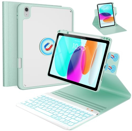OYEEICE Anti-Falloff Keycap Keyboard Case for iPad 10th Generation 2022/A16 11th Generation 2025(10.9/11 inch), Enlarged Keycap Keyboard for iPad 11/10 Gen (Green, 60° Rotatable Style)