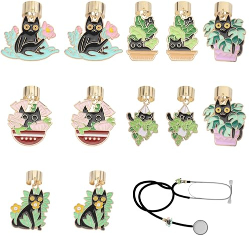 CHGCRAFT 12 Stück 6 Stil Katze Stethoskop Charme Tag für Krankenschwester Legierung Niedlich Stethoskop Charms Zubehör für Krankenschwester Medizinische Assistentin