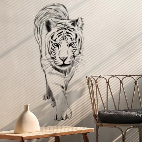Wandaufkleber mit weißem Tiger, groß, 90 x 30 cm, Schwarz und Weiß