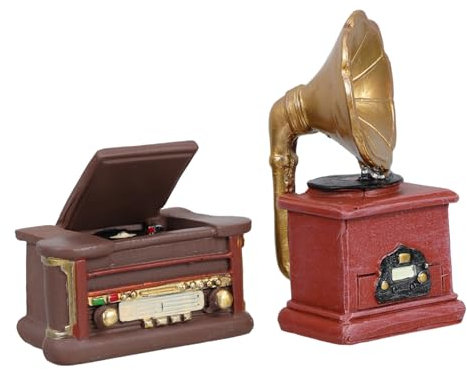 TOYANDONA 2stücke Miniatur-grammophon Aus Harz Für Puppenhaus Retro-phonographen-Ornament Vintage-Plattenspieler-Modell Deko Für Mikrolandschaft Feengarten Kuchenauto
