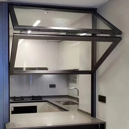 Scorrevoli Finestra di Servizio,in Alluminio, Finestra a Battente Pieghevole, Finestra Scorrevole Verticale con Maniglia di Bloccaggio, Vetro Temperato