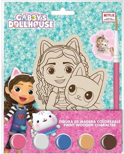 Figurine en bois de la maison de poupée de Gabby à peindre avec pinceau et peintures inclus - Coffret créatif pour enfants pour décorer les personnages de la maison de poupée de Gabby