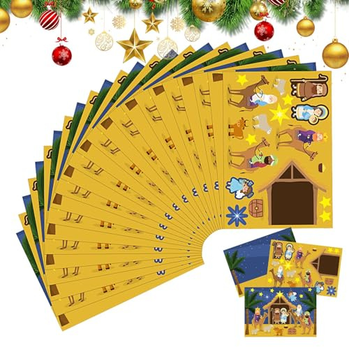 GjnjfdF Aufkleber Krippe für Krippe, Set mit Aufklebern der Krippe Jesus für Partys – 12 Stück Scrapbooking-Zubehör und Aufkleber für Dekorationen