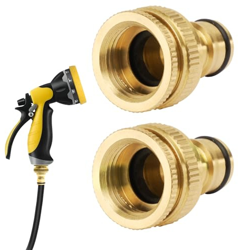 ESTABA Garden Hose Tap Connector 2 Pack, 3/4 inch & 1/2 inch 2-in-1 Brass Female Threaded Tap Connector, for Standard Garden Hose, Drip Irrigation