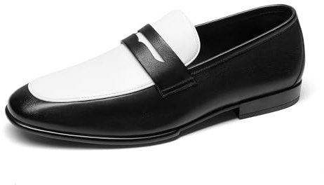 Bruno Marc Men's Classic Penny Loafers Leather Dress Shoes Comfort Lightweight Slip-on Shoe,Size 10.5,Black/White,SBLS26003M