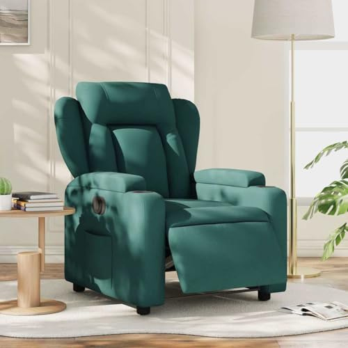Tonture Fauteuil de relaxation électrique en tissu vert foncé, fauteuil TV réglable avec moteur, porte-gobelets, poche latérale, inclinaison confortable à 135 °, charge maximale 110 kg, pour salon