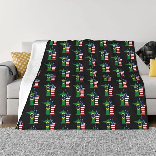 FHIZOAL Amerika und Brasilien, ultraweiche Micro-Fleece-Decke, Flanelldecke, gemütlich, warm, Couch, Bett, Wohnzimmer, Schlafzimmer, Dekor
