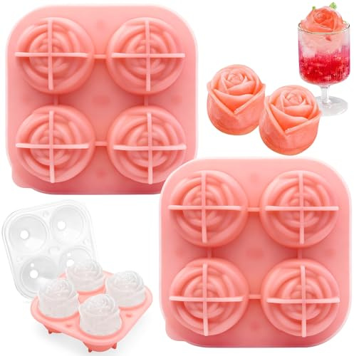 2er Set Silikon Eiswürfelform Rose Blüte mit Trichter | Flexible Silikonformen Kleine Würfelform für Whiskey Cocktail Kaffee Deko, Wiederverwendbare Eiswürfelbereiter
