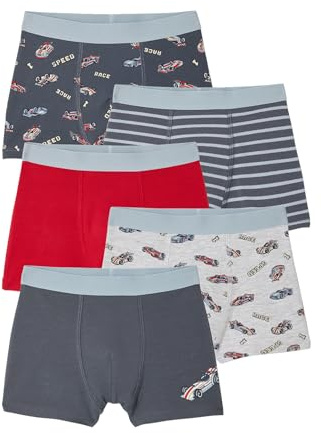 Vertbaudet 5er-Pack Boxershorts mit F1-Auto-Motiv, Jungen, Bio-Baumwolle