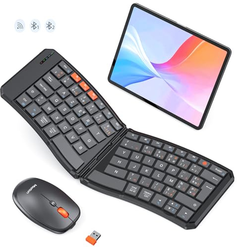 MEETION Clavier et Souris Ergonomiques Pliables, Bluetooth | Ensemble sans fil rechargeable, ultra fin, idéal pour les voyages d'affaires, compatible Windows, Mac, iOS et Android