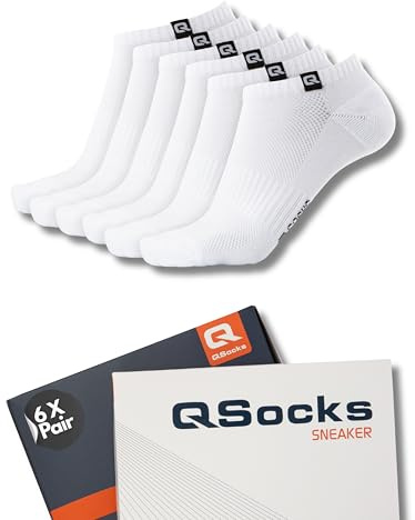 QOLONIA Sneaker Socken Damen & Herren 35-46 – Gepolsterte Sportsocken, Atmungsaktiv & Nahtlos – Weiß, Schwarz, Grau, Navy – Ankle Socks & Running Socks im 6er Pack/QSOCKS