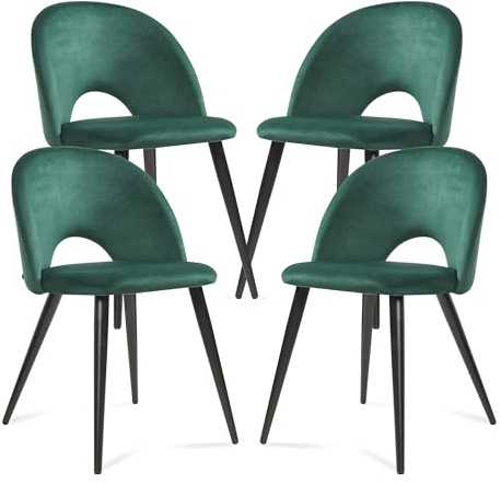 [en.casa] Esszimmerstühle Karijoki 4er Set Küchenstühle Lehnstuhl skandinavisch Polsterstuhl Samt mit Rückenlehne Stühle mit Metallfüße 77 x 50 x 55 cm Dunkelgrün/Schwarz