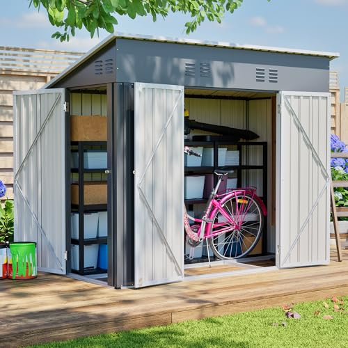 Jaxenor Abri de jardin en métal avec 3 portes pour extérieur, 242 x 120 x 192 cm