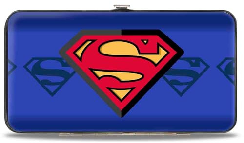 Buckle-Down Unisex Erwachsene Hinge – Superman Shield zentriert/Shield Stripe Blues Geldbörse, Mehrfarbig, 7 x 4 US | Superman Shield Centered Shield Stripe Blues Kreditkartenfächer, veganes Leder