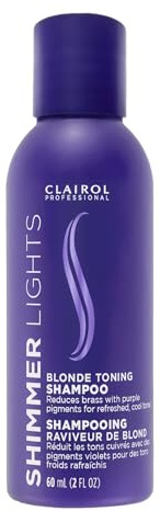 Clairol Professional Shimmer Lights Purple Shampoo, 2 fl. Oz Neutralizes Brass & Yellow Tones For Blonde, Silver, Gray & Highlighted Hair Packaging May Vary