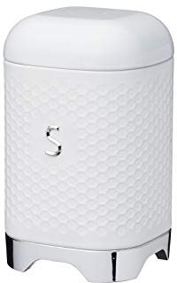 KitchenCraft Lovello LOVSUGARWHT Textured Sugar Canister with Geometric Hexagon Pattern, 11 x 11 x 19 cm (4.5 x 4.5 x 7.5) - Ice White