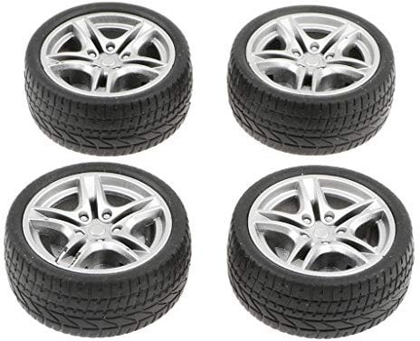 KESOTO 4pcs Miniatur Autoreifen Gummireifen Felge Reifen, DIY Spielzeugauto Zubehör