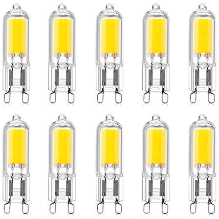 HUAMu LED G9 2W LED COB-Birne 250LM, AC220-240V, Kaltweiß 6000K, Energiesparlampe CRI80, Vollglas, Äquivalent 25W Halogenlampe, 360 ° Abstrahlwinkel, 10 Packungen