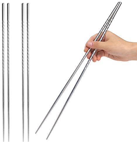 EORTA Lot de 3 paires de baguettes de cuisine extra longues en acier inoxydable avec filetage antidérapant pour casserole chaude, cuisine, friture, nouilles, passe au lave-vaisselle, argenté
