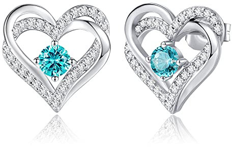 CDE Ohrringe für Damen 925 Sterling Silber Rosegold Geschenk für Sie Forever Love Herz Geburtsstein Frauen Ohrstecker Schmuck Valentinstag Weihnachten Muttertag Geburtstags Hochzeits Jubiläum