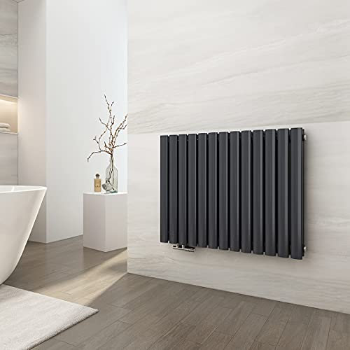 EMKE Heizkörper Horizontal 600x770mm, Design Röhrenheizkörper Oval Heizkörper Doppellagig Heizung Seitenanschluss Anthrazit 1188W