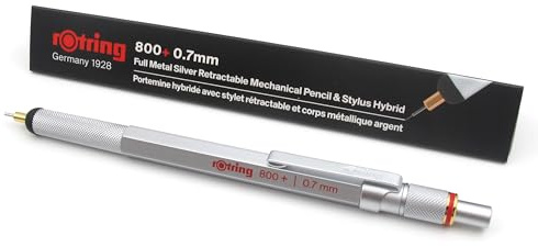 Rotring 800+ Mechanical Pencil With Touchscreen Stylus - 0.7mm - Unique Twist & Click Action - Silver Metal Barrel - Gift Boxed