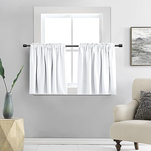 DONREN Reine weiße kleine Fenstervorhang für Küche – Vorhang Etagen für Kinderzimmer mit Stangentasche (76,2 x 61 cm, 1 Paar)