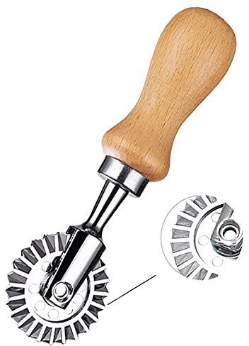 MTOMDY Emporte-pièces pour raviolis avec roulette à rouleau - Moule rond avec poignée en bois et bord cannelé - Presse à pâtes pour la maison et la cuisine - 3,3 cm de diamètre