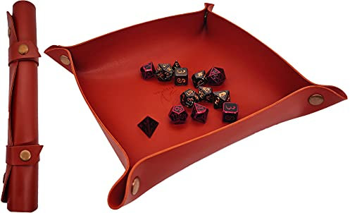 World of Dice Würfelteller - ideal für alle RPGs, Würfelunterlage, Würfelschale, Würfelbrett, Kunstleder, für Dungeons and Dragons, Kniffel, DSA, UVM. (rotbraun, Kunstleder)