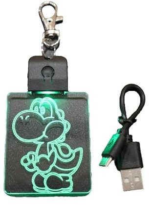 Wolostore Schlüsselanhänger mit LED-Licht, Methacrylat, 3D-Effekt, mit Karabinerverschluss, Farbwechsel, originelles Geschenk, Yoshi, M