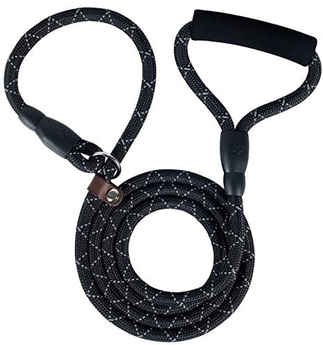Vivifying Slip Lead for Dogs, 2M Reflective Nylon Rope Dog Lead Choker Leash with Padded Handle for Large, Medium and Small Dogs (6.5FT, Black)