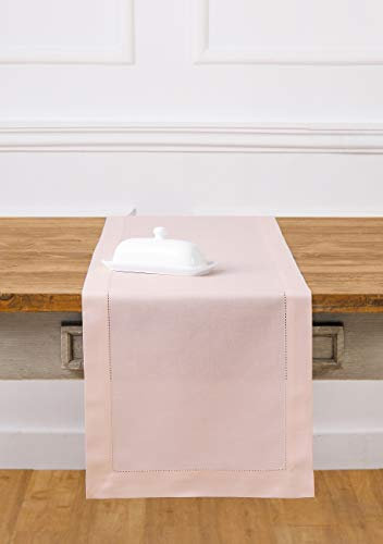 Solino Home Tischläufer, Baumwollleinen, Hohlsaum, Oster-Tischläufer, 35,6 x 91,4 cm, ideal für Kommoden und Couchtische, Rosa