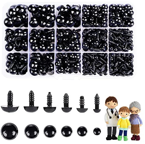 Cumkluu 700 Stück Schwarze Kunststoff-Sicherheitsaugen mit Unterlegscheiben für 6-14 mm Stofftiere und Amigurumi DIY Halloween-Dekorationen