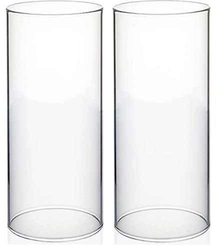 Lot de 2 Bougeoir Cylindriques en Verre, Bougeoir en Verre sans Fond, Bougeoir Transparent Hurricane pour Pilier, Grand Tube Ouvert Diamètre 9,5 cm, Hauteur 15,2 cm