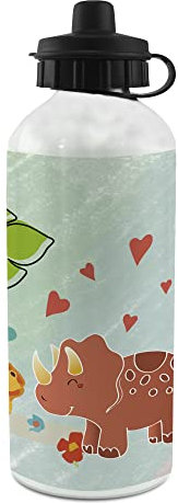 LolaPix Bouteille d'eau pour enfants. Bouteille personnalisée. Bouteille d'eau pour enfants. Bouteille personnalisée en aluminium. Avec 2 bouchons. Bébé Dino Lion