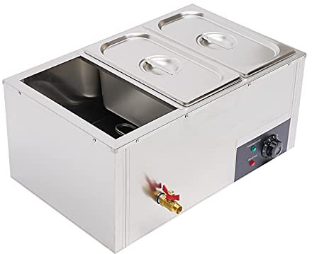 ROMYIX Scaldavivande Commerciale a bagnomaria 3 pentole, scaldavivande Elettrico con Controllo della Temperatura, scaldavivande a Buffet in Acciaio Inossidabile con coperchi