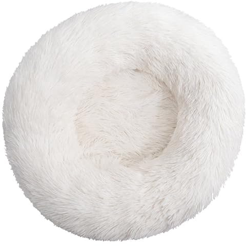 HUAXIQUE Donut Hundebett Hundebett Wolke Mittelgroße Hunde Hundebett für Große Waschbar Haustierbett Flauschiges Hundebett 50cm Weiß