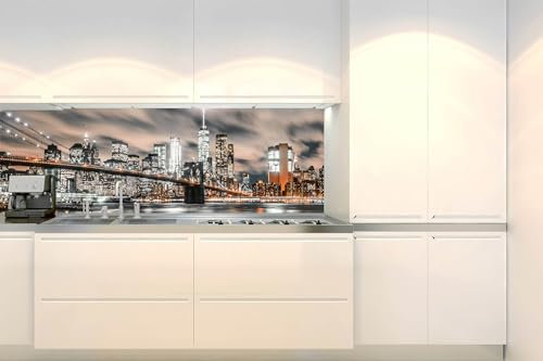Küchenrückwand Folie Selbstklebend Manhattan 180 x 60 cm | Klebefolie - Dekofolie - Spritzschutz für Küche | Made in EU