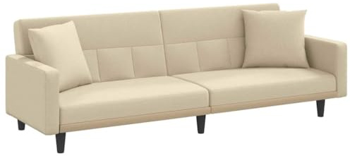 vidaXL Schlafsofa mit Kissen, Sofa mit verstellbaren Rückenlehnen, Couch für Wohnzimmer, Schlafcouch Bettsofa Sofabett Metallfüße, Creme Stoff