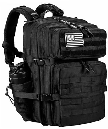 LHI Military Tactical Backpack for Men and Women 45L Army 3 Days Assault Pack Bag Large Rucksack with Molle System - Black
