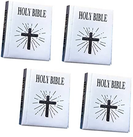 NUOBESTY Miniaturbibel Kleiner Bibel Puppenhaus Deko 4 Stück Papier Miniaturbuch für Kinder Zeitlose Bücher Miniatur Puppenhauszubehör für Bastelarbeiten
