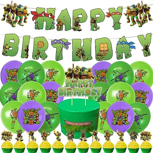 Simmpu 34PCS Ninja Geburtstag Deko,Ninja Geburtstagsdeko Luftballons Ninja Party Dekoration Ninja Kuchendeko Cupcake Topper