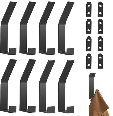 Nuangoo 8 Stück Garderobenhaken schwarz,kleiderhaken wand Geeignet für große Kleidung. Haken in der Küche Bad Flur verwendet.
