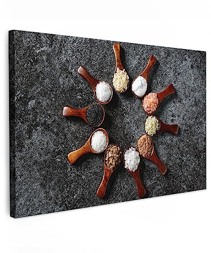 MuchoWow© Bilder Groß 120x80 cm XXL Wohnzimmer Deko Modern Wandbild Kunstdruck auf Leinwand Bild über Bett Room Decor Geschenke Küche - Löffel - Kräuter - Gewürze - Lebensmittel - Industrial