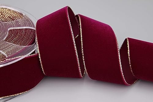 10 m x 36 mm Samtband 424G BORDEAUX Gold Samt mit Goldkante Velvet Velour Geschenkband Schleifenband elegant Geschenkverpackung Dekoration Weihnachten Band Nähen