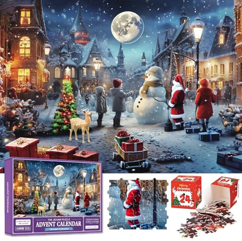 POPOYU Adventskalender Weihnachtspuzzle 2025,Adventskalender 2025 Kinder Erwachsene,Weihnachtsgeschenke Jigsaw Puzzle 1008 Teile,24 Boxen Adventskalender2025 Jigsaw Puzzle für Mädchen Junge(50x70cm)